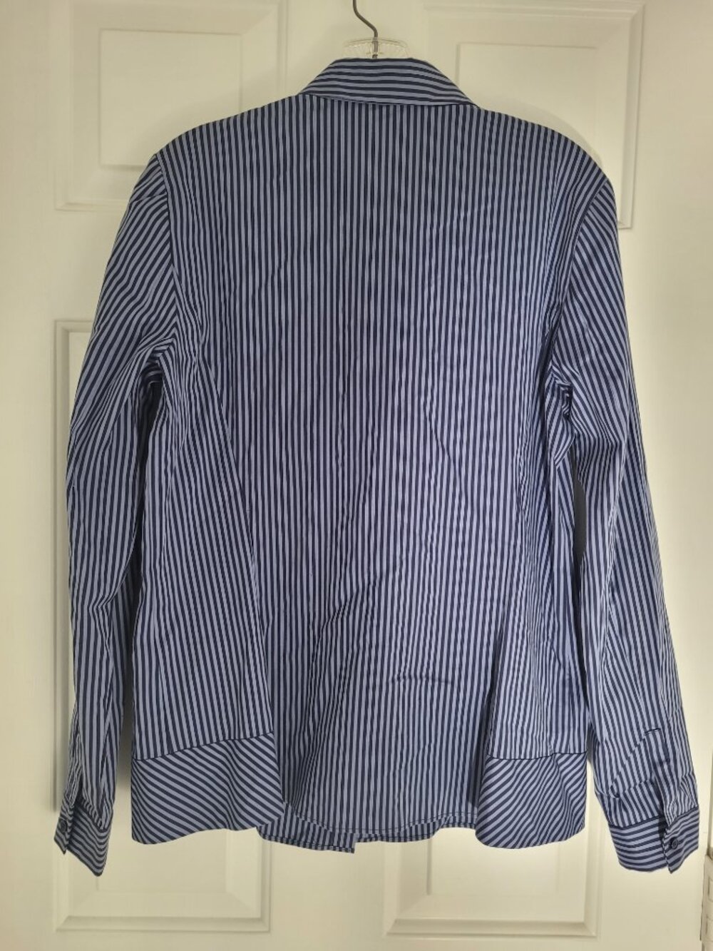 Lafayette 148 New York Striped Button Down Shirt Navy Blue Gray Women's 10 - Picture 4 of 6